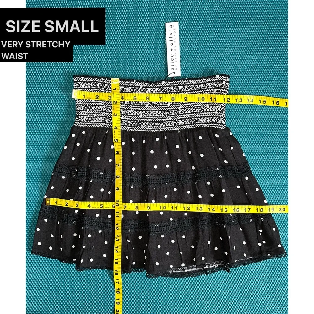 Alice + Olivia Annabeth Polka Dot Black White Lace Trimmed Mini Skirt